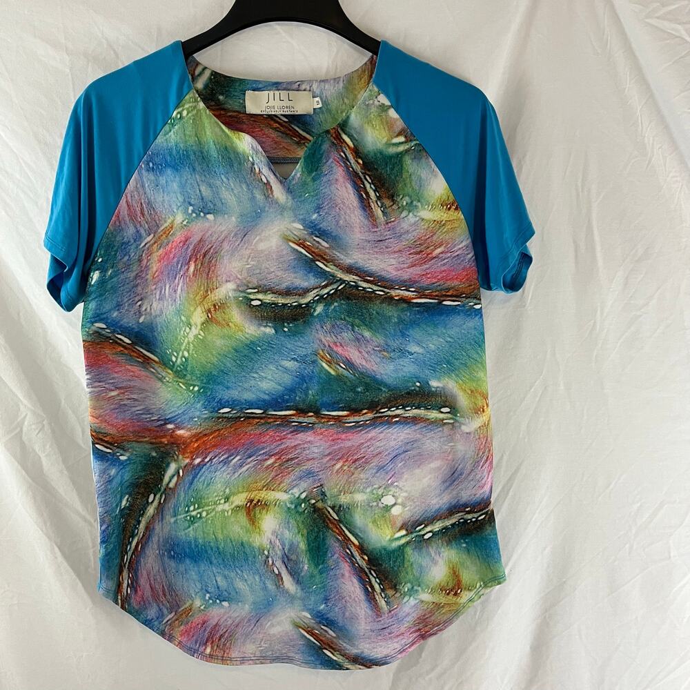 Jill By Jojie Lloren Rustan's Sz 12 Colorful Artsy  Short Sleeve Blouse
